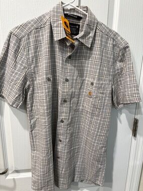 Carhartt Short-Sleeve Plaid Button-Down Shirt in Gray Sz Small NWT